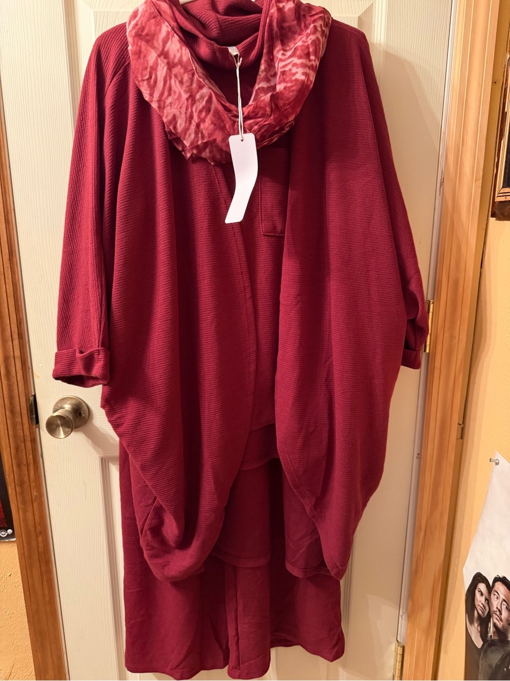 Dear Scarlet Cozy Women's Burgundy Cardigan, shirt & pant set w Scarf 4 PCS